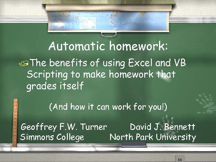 Automatic homework: /The benefits of using Excel and VB Scripting to make homework that