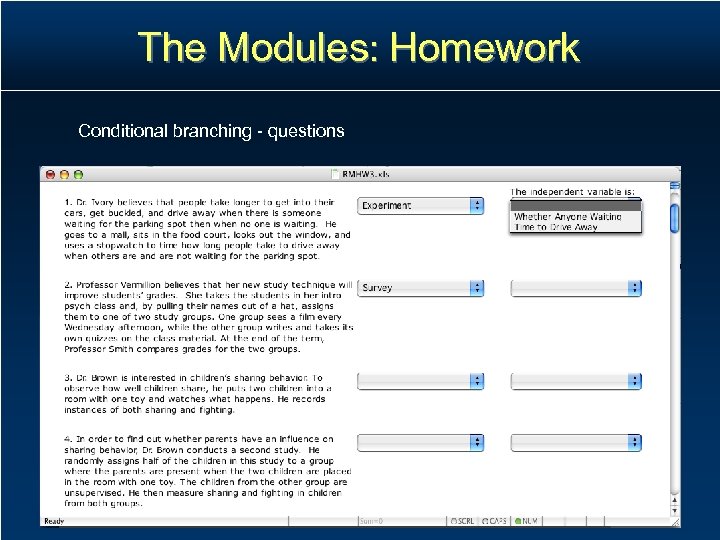 The Modules: Homework Conditional branching - questions 