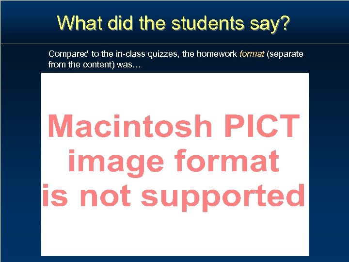 What did the students say? Compared to the in-class quizzes, the homework format (separate