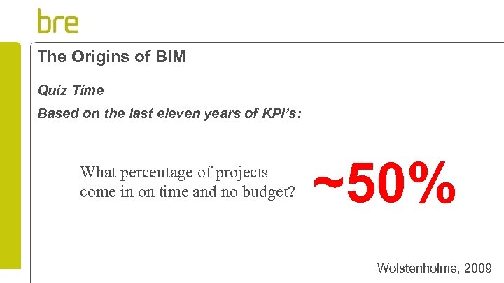 The Origins of BIM Quiz Time Based on the last eleven years of KPI’s: