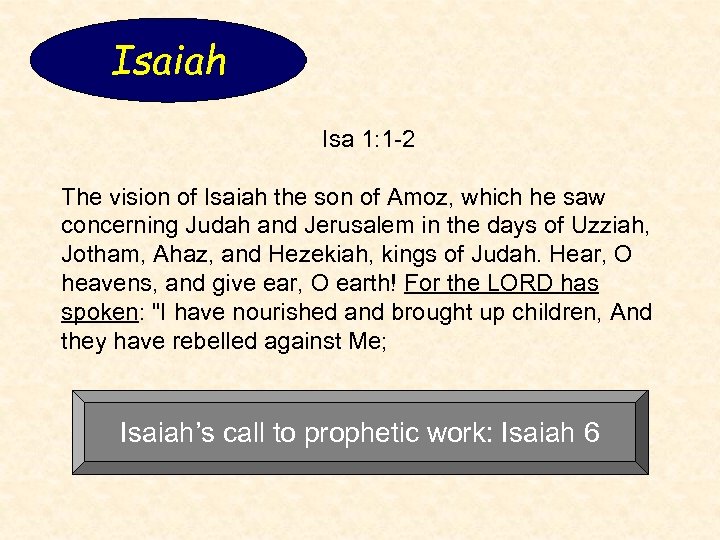 Isaiah Isa 1: 1 -2 The vision of Isaiah the son of Amoz, which