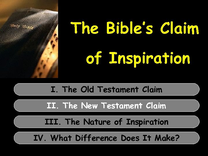 The Bible’s Claim of Inspiration I. The Old Testament Claim II. The New Testament