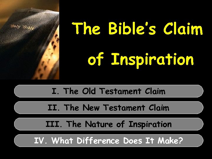 The Bible’s Claim of Inspiration I. The Old Testament Claim II. The New Testament