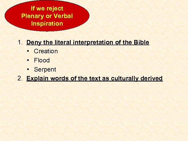 If we reject Plenary or Verbal Inspiration 1. Deny the literal interpretation of the