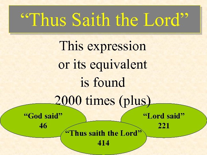 “Thus Saith the Lord” This expression or its equivalent is found 2000 times (plus)