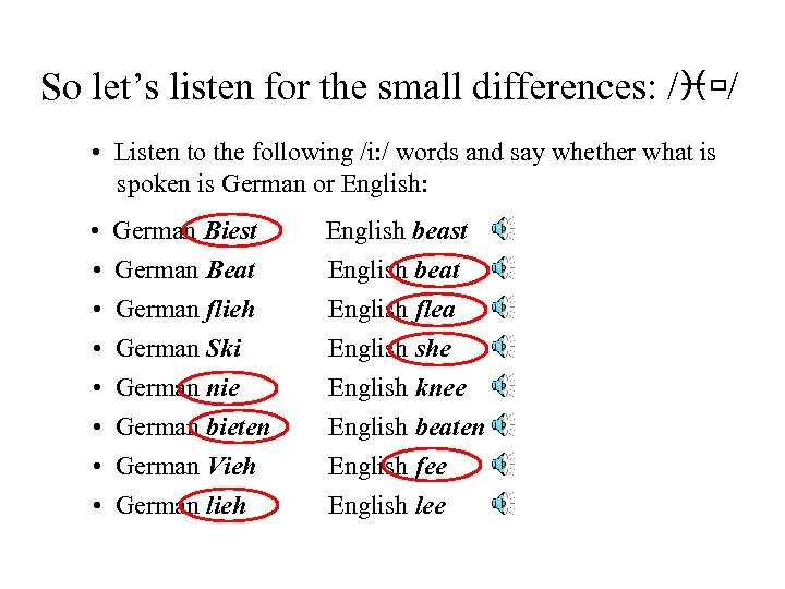 So let’s listen for the small differences: /i / • Listen to the following