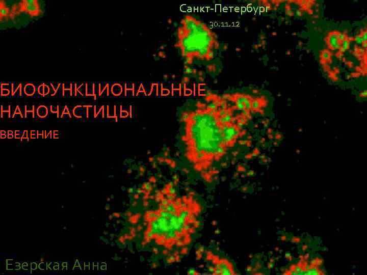 Санкт-Петербург 30. 11. 12 БИОФУНКЦИОНАЛЬНЫЕ НАНОЧАСТИЦЫ ВВЕДЕНИЕ Езерская Анна 