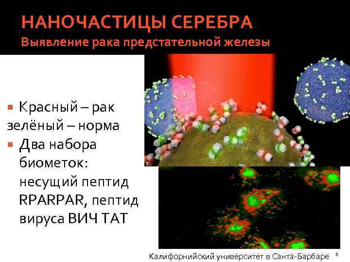 НАНОЧАСТИЦЫ СЕРЕБРА Выявление рака предстательной железы Красный – рак зелёный – норма Два набора