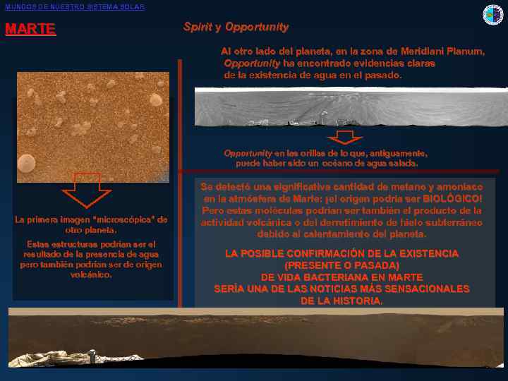 MUNDOS DE NUESTRO SISTEMA SOLAR MARTE Spirit y Opportunity Al otro lado del planeta,