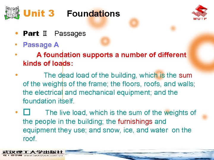 Unit 3 Foundations • Part Ⅱ Passages • Passage A • A foundation supports