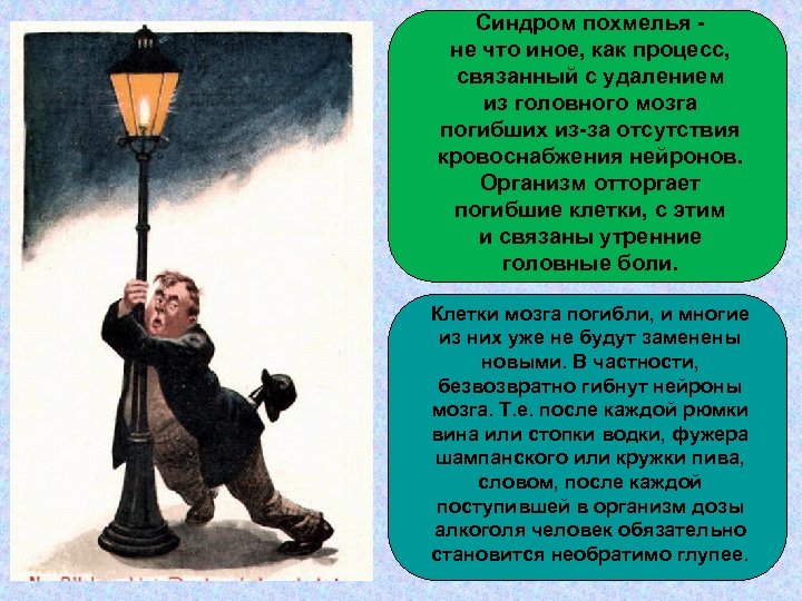 Синдром похмелья - не что иное, как процесс, связанный с удалением из головного мозга