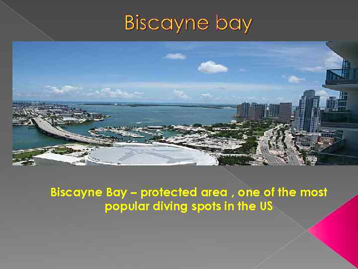 Biscayne bay Biscayne Bay – protected area , one of the most popular diving