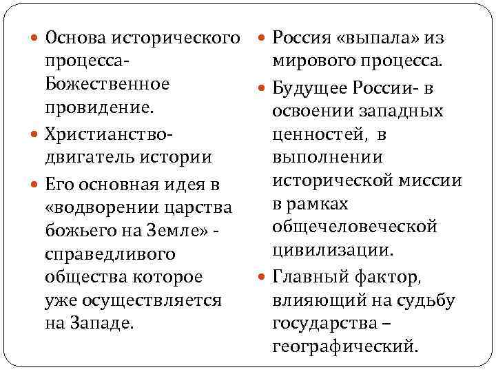 Основа исторического Россия «выпала» из процесса. Божественное провидение. Христианство- двигатель истории Его основная
