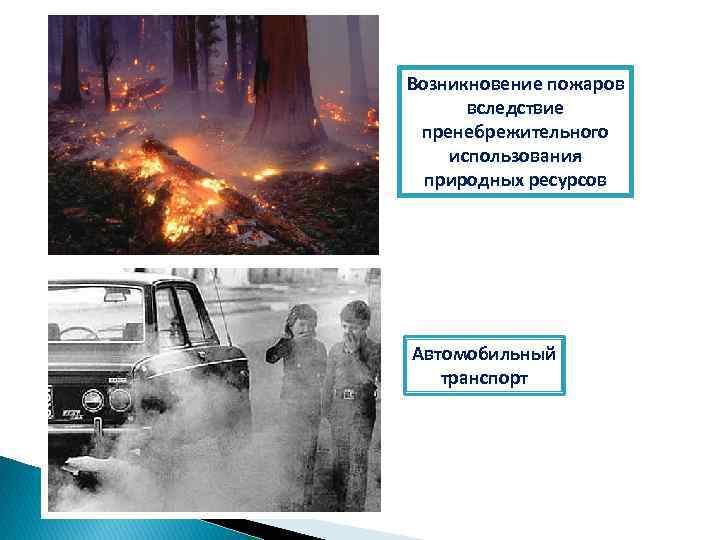 Возникновение пожаров вследствие пренебрежительного использования природных ресурсов Автомобильный транспорт 