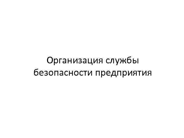 Организация службы безопасности предприятия 