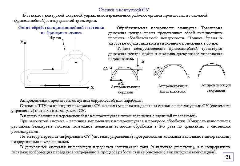 Станки с контурной СУ В станках с контурной системой управления перемещения рабочих органов происходит