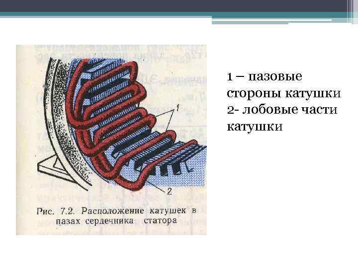 1 – пазовые стороны катушки 2 - лобовые части катушки 