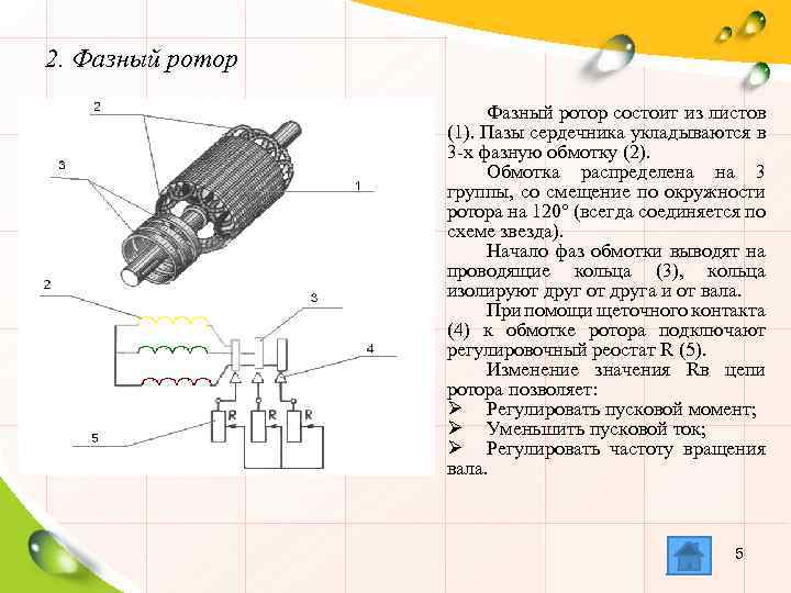 2. Фазный ротор состоит из листов (1). Пазы сердечника укладываются в 3 -х фазную