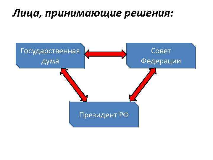  Лица, принимающие решения: Государственная дума Президент РФ Совет Федерации 