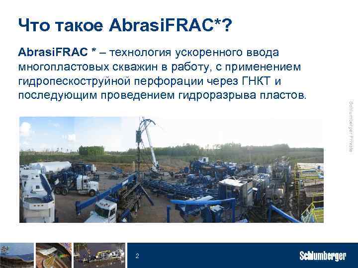 Что такое Abrasi. FRAC*? 2 Schlumberger Private Abrasi. FRAC * – технология ускоренного ввода