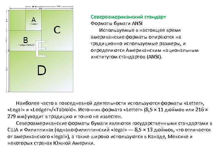 Североамериканский стандарт Форматы бумаги ANSI Используемые в настоящее время американские форматы опираются на традиционно