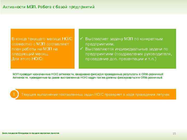 Активности МЗП. Работа с базой предприятий В конце текущего месяца НО/С совместно с МЗП