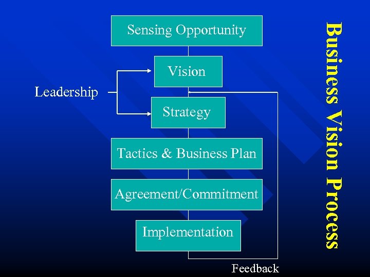 Vision Leadership Strategy Tactics & Business Plan Agreement/Commitment Implementation Feedback Business Vision Process Sensing