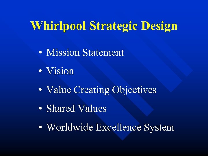 Whirlpool Strategic Design • Mission Statement • Vision • Value Creating Objectives • Shared