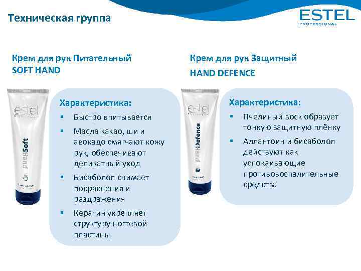 Техническая группа Крем для рук Питательный SOFT HAND Характеристика: § § Быстро впитывается §