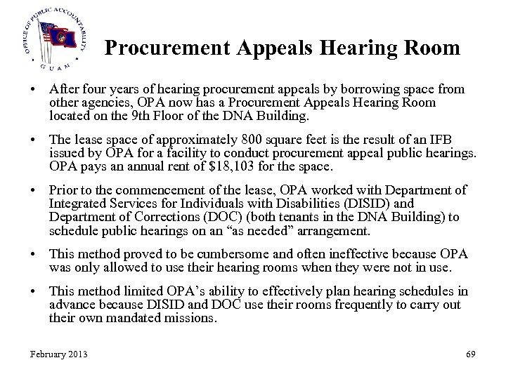 Procurement Appeals Hearing Room • After four years of hearing procurement appeals by borrowing