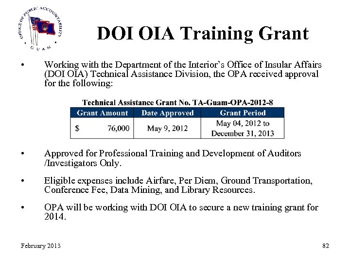 DOI OIA Training Grant • Working with the Department of the Interior’s Office of