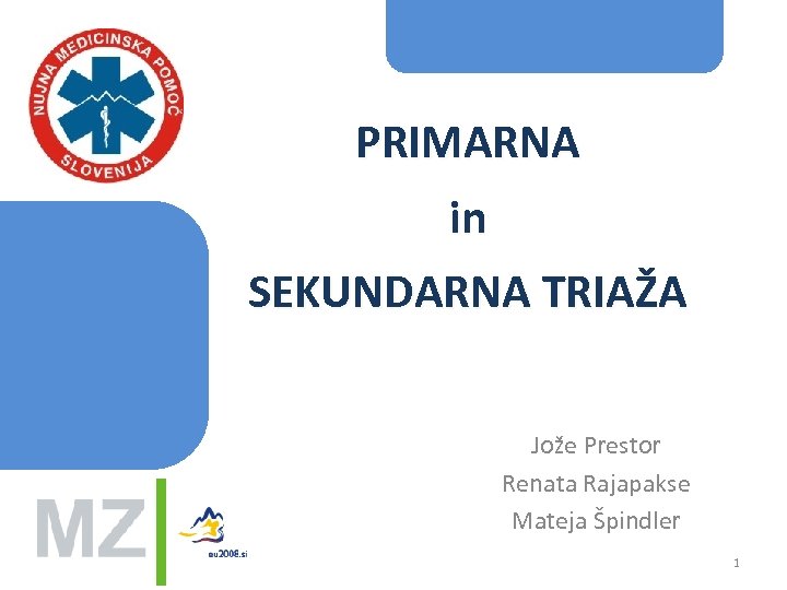 PRIMARNA in SEKUNDARNA TRIAŽA Jože Prestor Renata Rajapakse Mateja Špindler 1 