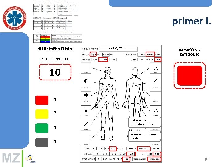 primer I. moški, 24 let SEKUNDARNA TRIAŽA RAZVRŠČEN V KATEGORIJO zbranih TSS točk 10