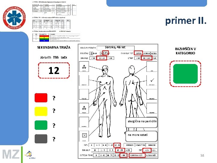 primer II. ženska, 48 let SEKUNDARNA TRIAŽA RAZVRŠČEN V KATEGORIJO zbranih TSS točk 12