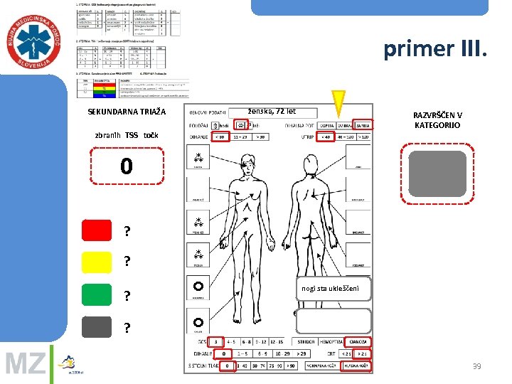 primer III. ženska, 72 let SEKUNDARNA TRIAŽA RAZVRŠČEN V KATEGORIJO zbranih TSS točk 0