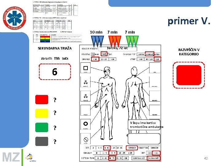 primer V. 10 min 7 min ženska, 72 let SEKUNDARNA TRIAŽA RAZVRŠČEN V KATEGORIJO