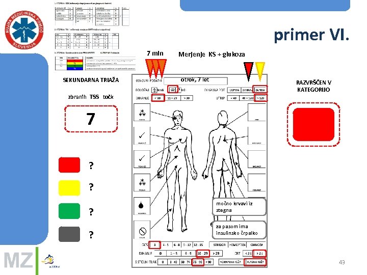 primer VI. 7 min Merjenje KS + glukoza otrok, 7 let SEKUNDARNA TRIAŽA RAZVRŠČEN