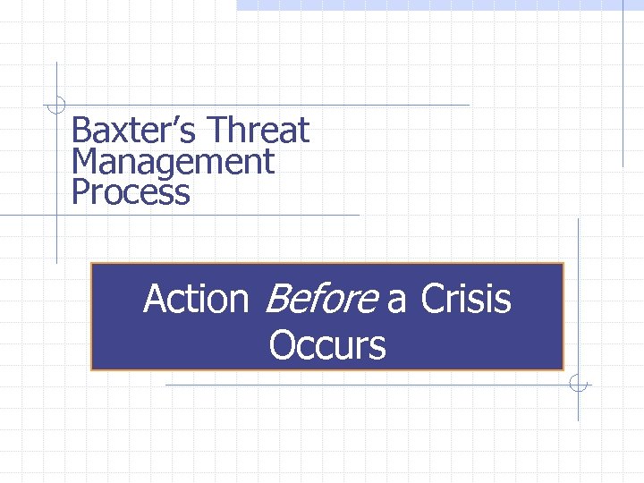 Baxter’s Threat Management Process Action Before a Crisis Occurs 