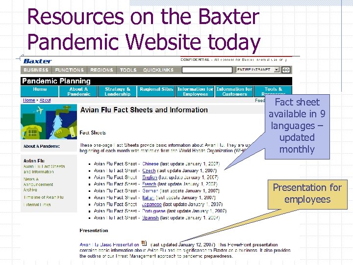 Resources on the Baxter Pandemic Website today Fact sheet available in 9 languages –