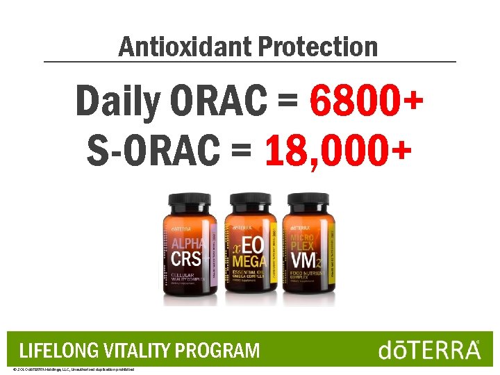 Antioxidant Protection Daily ORAC = 6800+ S-ORAC = 18, 000+ LIFELONG VITALITY PROGRAM ©