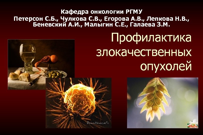Кафедра онкологии РГМУ Петерсон С. Б. , Чулкова С. В. , Егорова А. В.