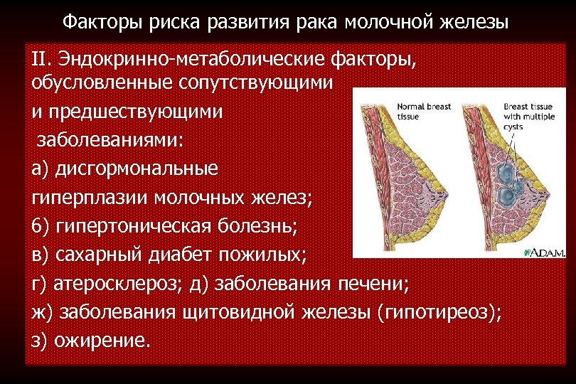 Факторы риска развития рака молочной железы II. Эндокринно-метаболические факторы, обусловленные сопутствующими и предшествующими заболеваниями: