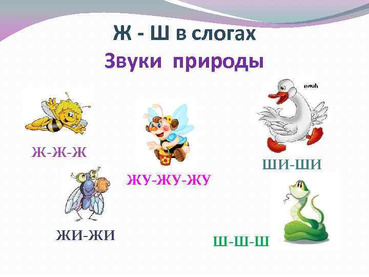 Ж - Ш в слогах Звуки природы Ж-Ж-Ж ЖУ-ЖУ-ЖУ ЖИ-ЖИ ШИ-ШИ Ш-Ш-Ш 