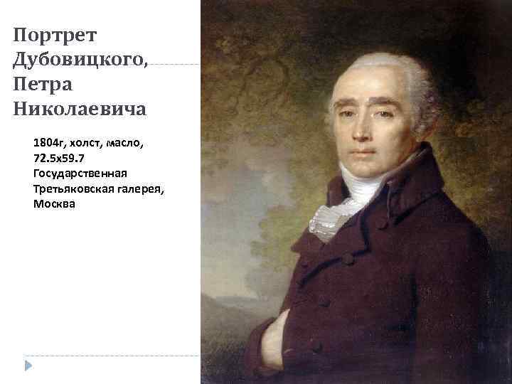 Портрет Дубовицкого, Петра Николаевича 1804 г, холст, масло, 72. 5 х59. 7 Государственная Третьяковская