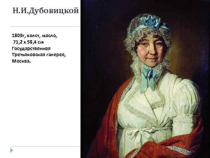 Н. И. Дубовицкой 1809 г, холст, масло, 71, 2 x 58, 4 см Государственная