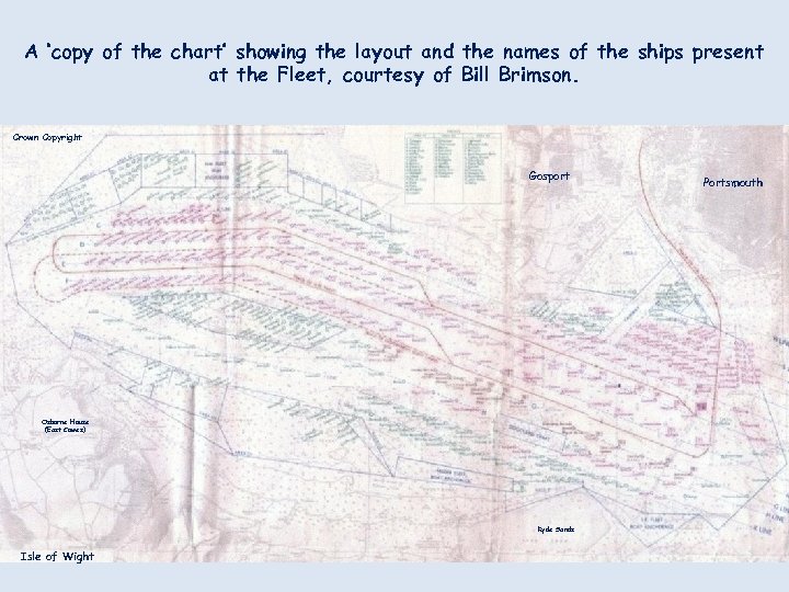 A ‘copy of the chart’ showing the layout and the names of the ships