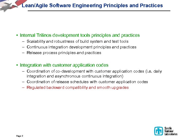Lean/Agile Software Engineering Principles and Practices • Internal Trilinos development tools principles and practices