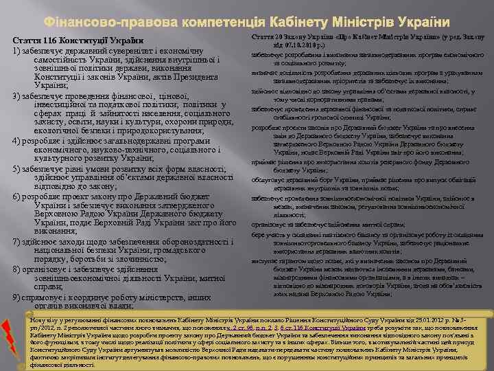 Стаття 116 Конституції України 1) забезпечує державний суверенітет і економічну самостійність України, здійснення внутрішньої