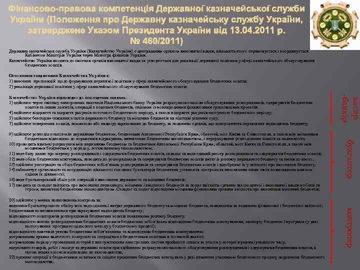 касир -банкір бухгалтер контролер Державна казначейська служба України (Казначейство України) є центральним органом виконавчої