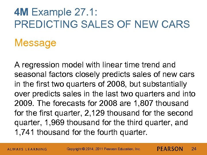 4 M Example 27. 1: PREDICTING SALES OF NEW CARS Message A regression model